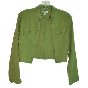 90's Green cropped vintage linen jacket